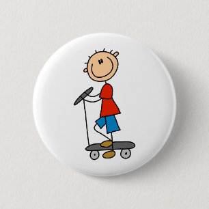 Stick Boy on Scooter 6 Cm Round Badge