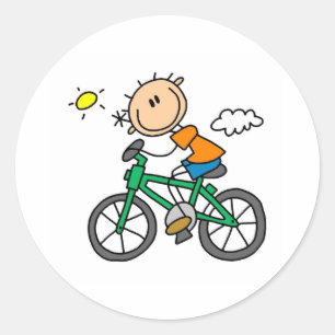 Stick Boy Riding Bicycle Classic Round Sticker