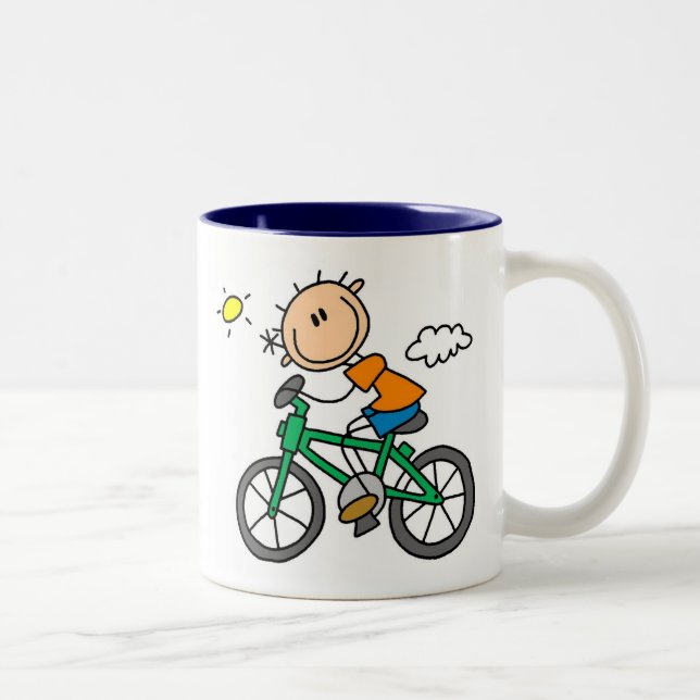 Stick Boy Riding Bicycle Two-Tone Coffee Mug (Right)