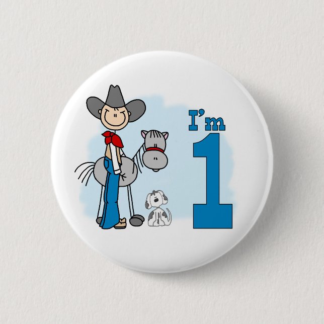 Stick Cowboy 1st Birthday Pinback Button (Front)