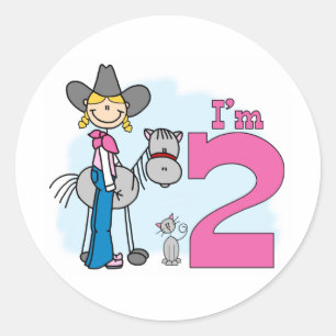 Stick Cowgirl 2nd Birthday Classic Round Sticker