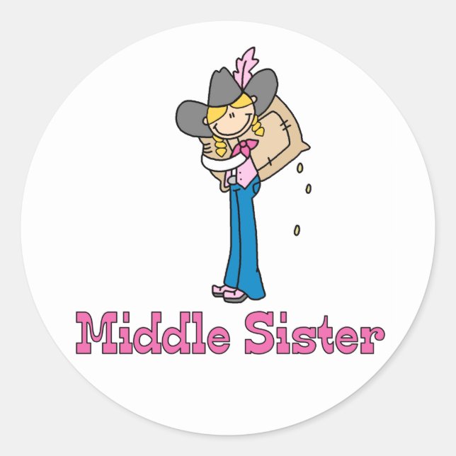 Stick Cowgirl Middle Sister Classic Round Sticker (Front)