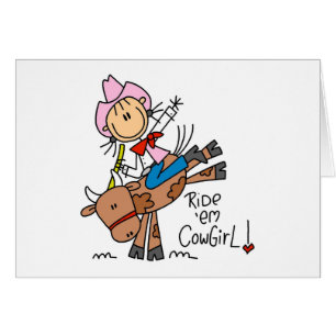 Stick Cowgirl Riding Bull Card