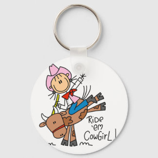 Stick  Cowgirl Riding Bull Tshirts and Gifts Key Ring