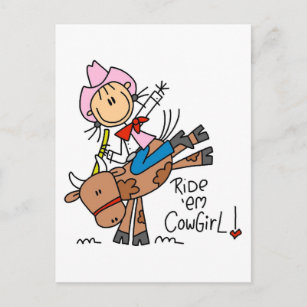 Stick  Cowgirl Riding Bull Tshirts and Gifts Postcard