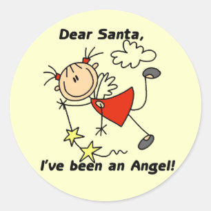 Stick Figure Angel Dear Santa Tshirts and Gifts Classic Round Sticker