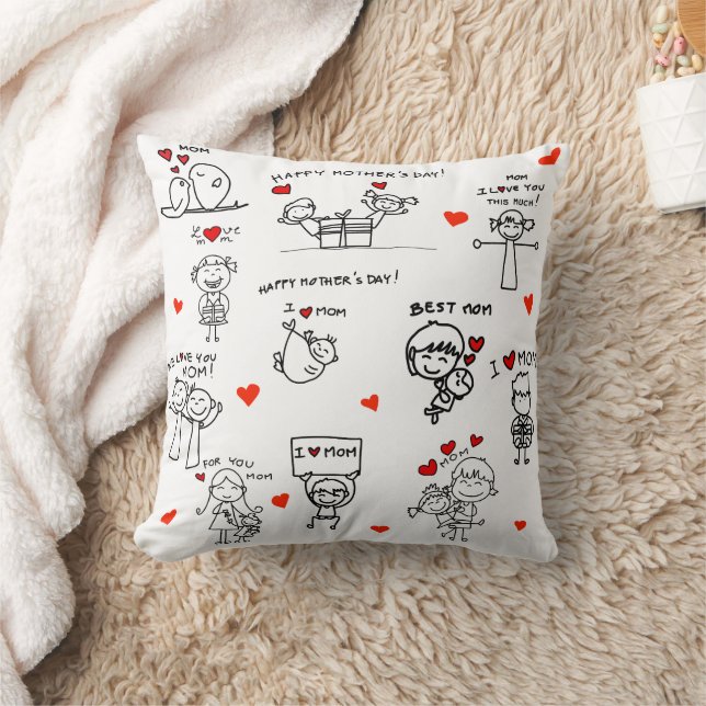 Stick Figure Art Mother Day Cushion (Blanket)