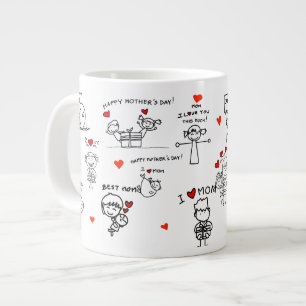 Stick Figure Art Mother Day Large Coffee Mug