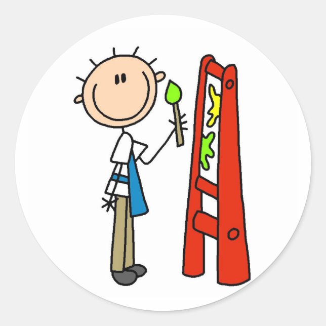 Stick Figure  Artist Classic Round Sticker (Front)