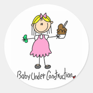 Stick Figure Baby Under Construction Classic Round Sticker