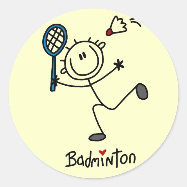 Stick Figure Badminton T-shirts and Gifts Classic Round Sticker (Front)