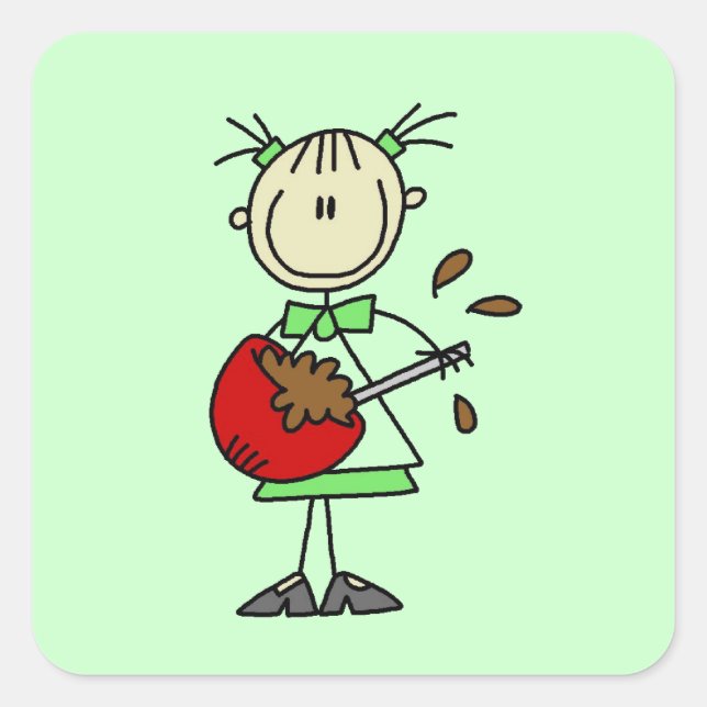 Stick Figure Baker Mixing Batter Square Sticker (Front)