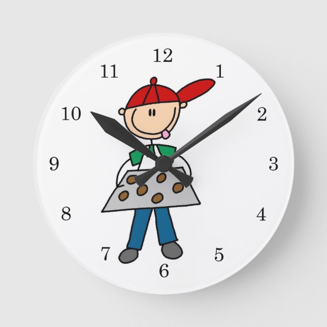 Stick Figure Baking Cookies Round Clock (Front)
