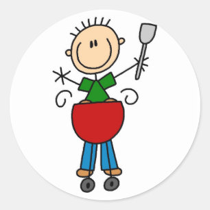Stick Figure Barbequeing T-shirts and gifts Classic Round Sticker