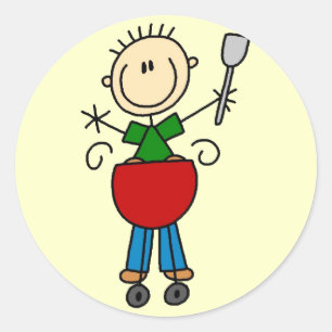 Stick Figure Barbequeing T-shirts and gifts Classic Round Sticker