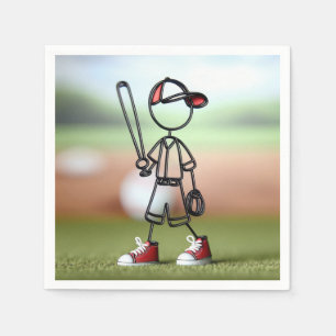 Stick Figure Baseball Player With Red Sneakers Napkin
