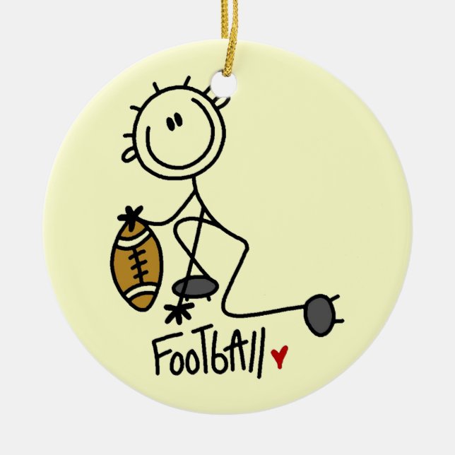 Stick Figure Basic Football T-shirts and Gifts Ceramic Tree Decoration (Front)