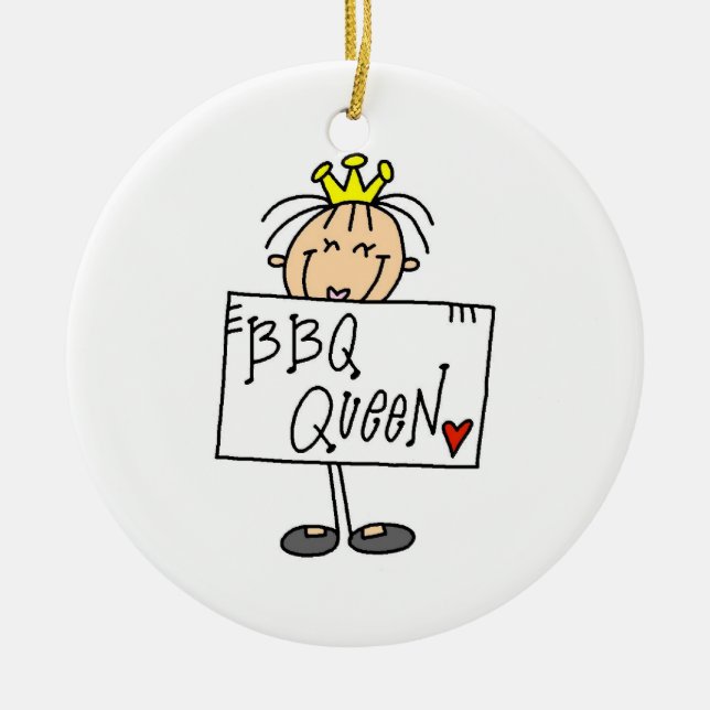Stick Figure BBQ Queen Ceramic Tree Decoration (Front)