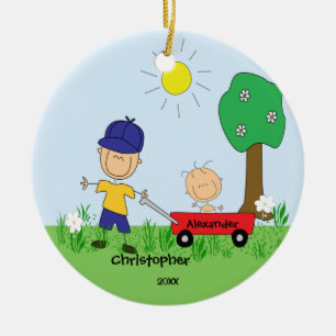 Stick figure Big & Lil Brother Christmas Ornament