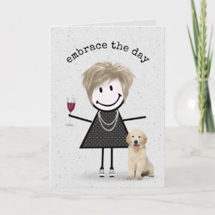 Stick Figure Birthday Girl with Dog  Card