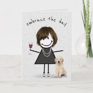 Stick Figure Birthday Girl with Dog Card