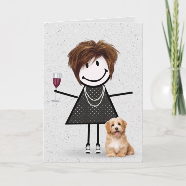 Stick Figure Birthday Girl with Dog Card (Front)