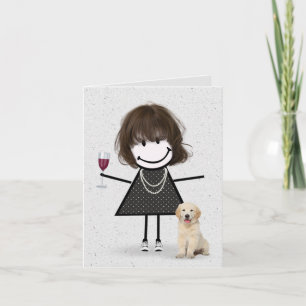 Stick Figure Birthday Girl with Golden Retriever Card