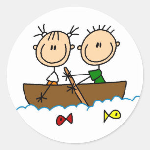 Stick Figure Boat Fishing Tshirts and Gifts Classic Round Sticker