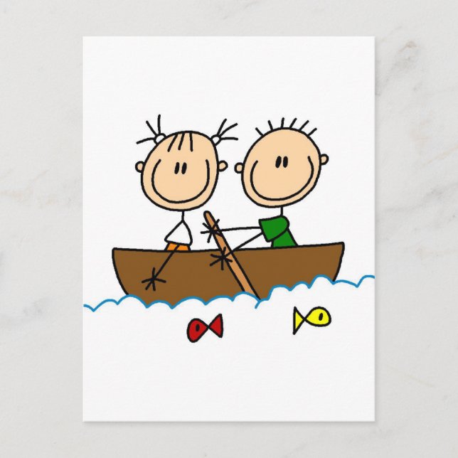Stick Figure Boat Fishing Tshirts and Gifts Postcard (Front)