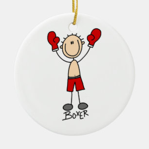Stick Figure Boxer T-shirts and Gifts Ceramic Ornament