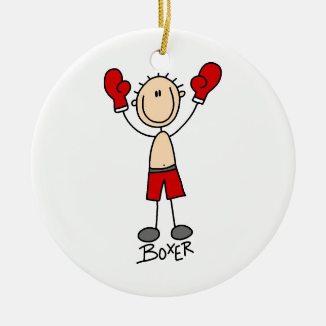 Stick Figure Boxer T-shirts and Gifts Ceramic Ornament (Front)