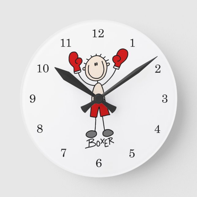 Stick Figure Boxer T-shirts and Gifts Round Clock (Front)