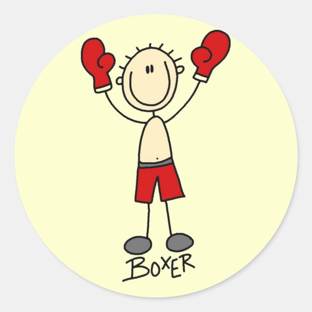 Stick Figure Boxing T-shirts and Gifts Classic Round Sticker (Front)
