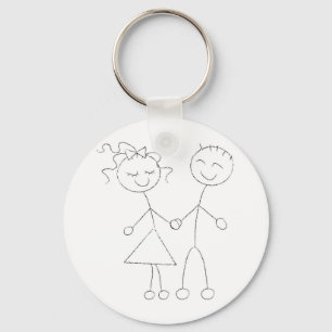 Stick Figure Boy and Girl Key Ring