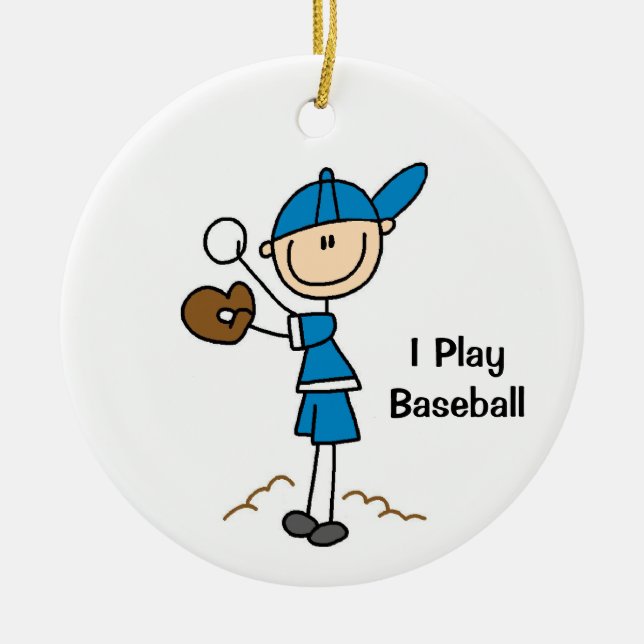 Stick Figure Boy Baseball Player Ceramic Ornament (Front)