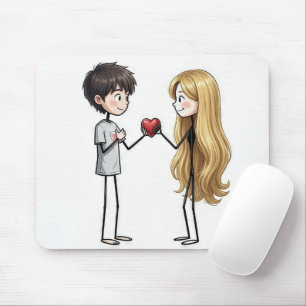 Stick Figure Boy Giving His Heart Away Mouse Pad