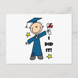Stick Figure Boy Graduate T-shirts and Gifts Announcement Postcard