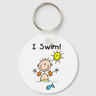 Stick Figure Boy I Swim Key Ring