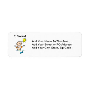Stick Figure Boy I Swim Return Address Label