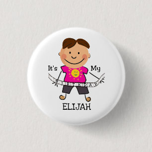 Stick Figure Boy It's My Birthday 3 Cm Round Badge