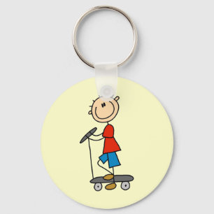 Stick Figure Boy on Scooter Key Ring