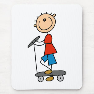 Stick Figure Boy on Scooter Mouse Pad