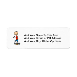 Stick Figure Boy on Scooter Return Address Label