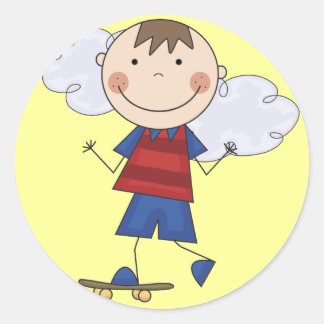 Stick Figure Boy Skateboarder Tshirts and Gifts Classic Round Sticker