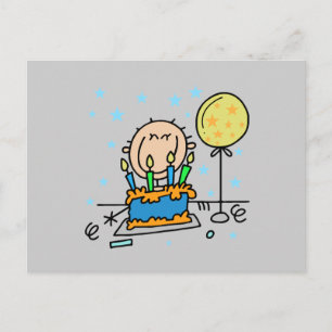 Stick Figure Boy With Birthday Cake Gifts Postcard