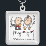 Stick Figure Bride and Groom Toasting  Necklace<br><div class="desc">A stick figure bride and groom toast to their new life together on a necklace any bride to be who loves stick figures is sure to adore!</div>