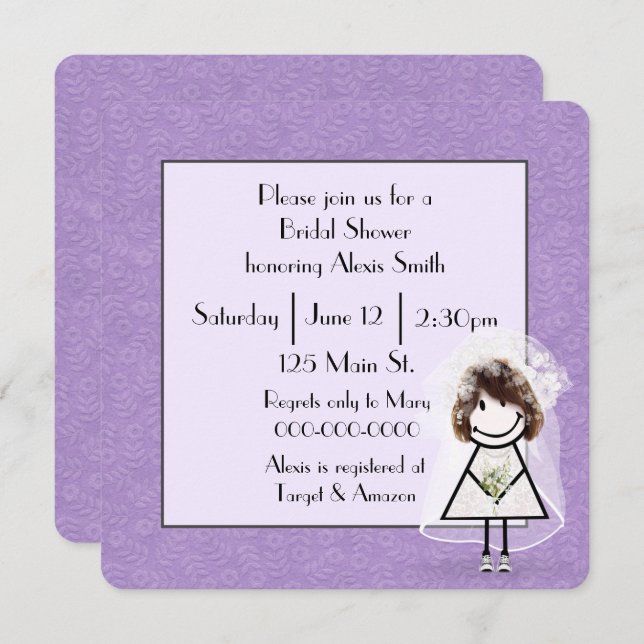Stick Figure Bride for Bridal Shower  Invitation (Front/Back)