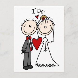 Stick Figure Bride & Groom Wedding Save the Date Postcard