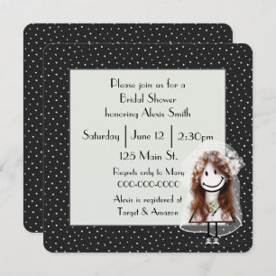 Stick Figure Bride On Polka Dots Invitation