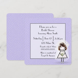 Stick Figure Bride On Purple Polka Dots Invitation